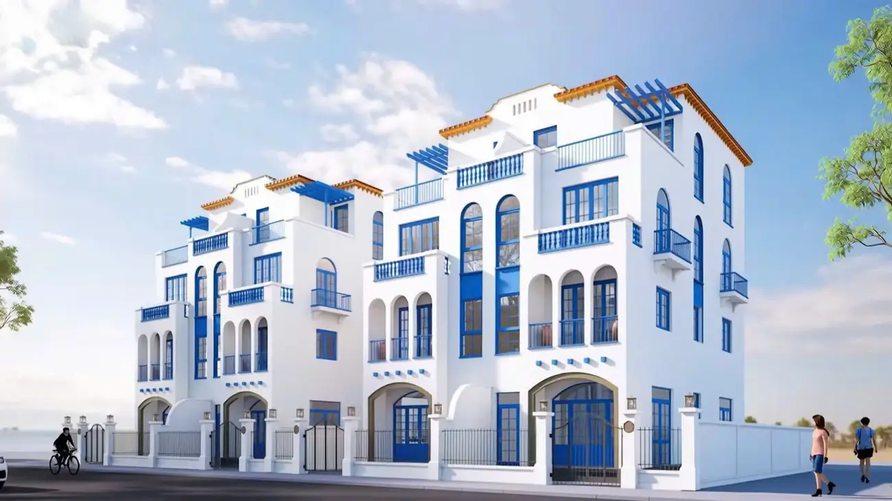 Khu biệt thự dự án Vinhomes Green Paradise Cần Giờ mang phong cách kiến trúc châu Âu sang trọng, tầm nhìn hướng biển đẹp.