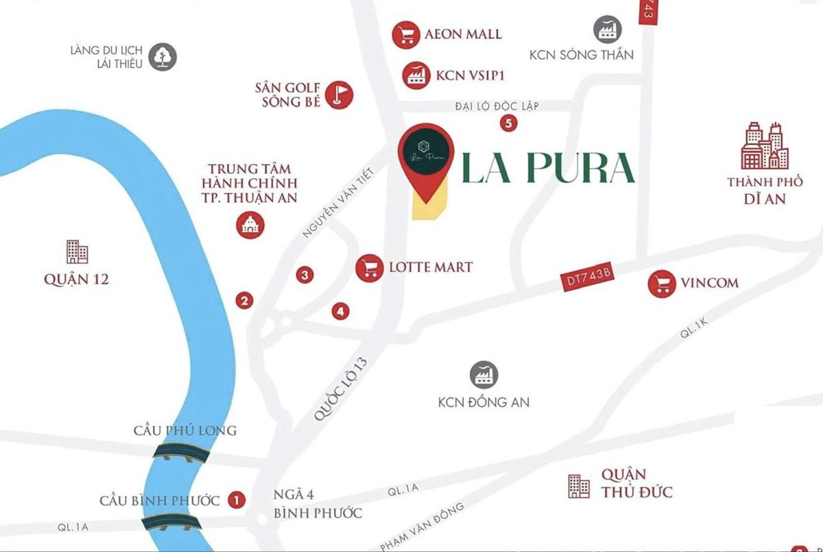Vị trí dự án Lapura ở mặt tiền quốc lộ 13, thuận an, bình dương